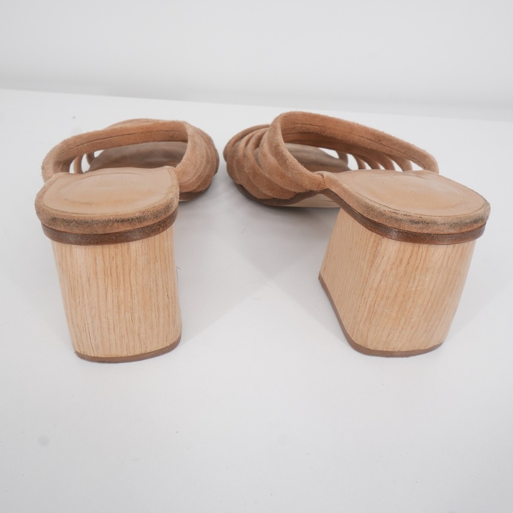 Paloma Wool Suede Strappy Mules Women 39 Tan Beige Wood Block Heel Made in Spain - Picture 3 of 7